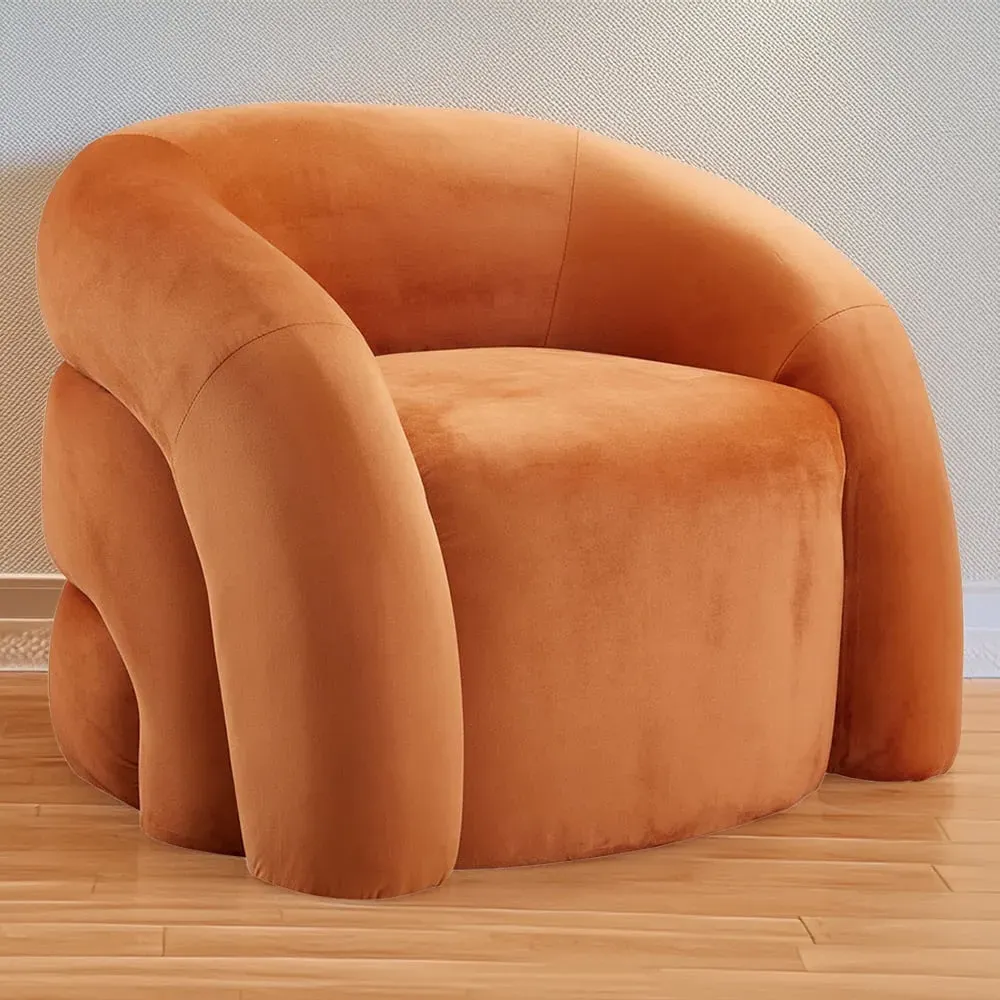 Curved Wraparound Armchair - Orange, Velvet image