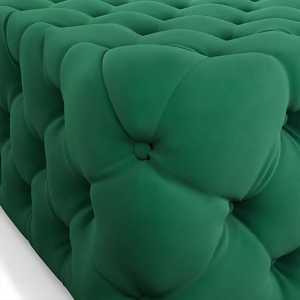 Deep Buttoned Footstool - Green, Velvet