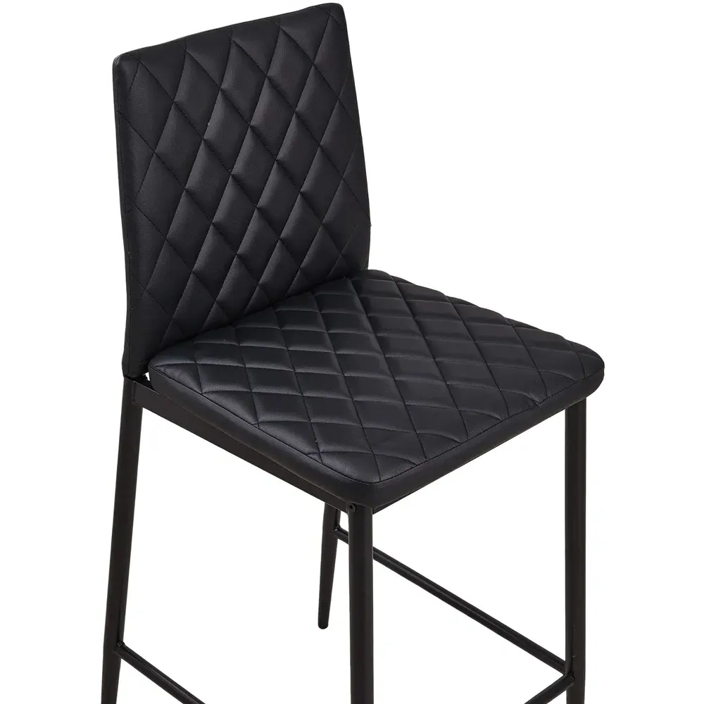 Diamond-Quilted Bar Stool Set of 2 - Black, PU Leather