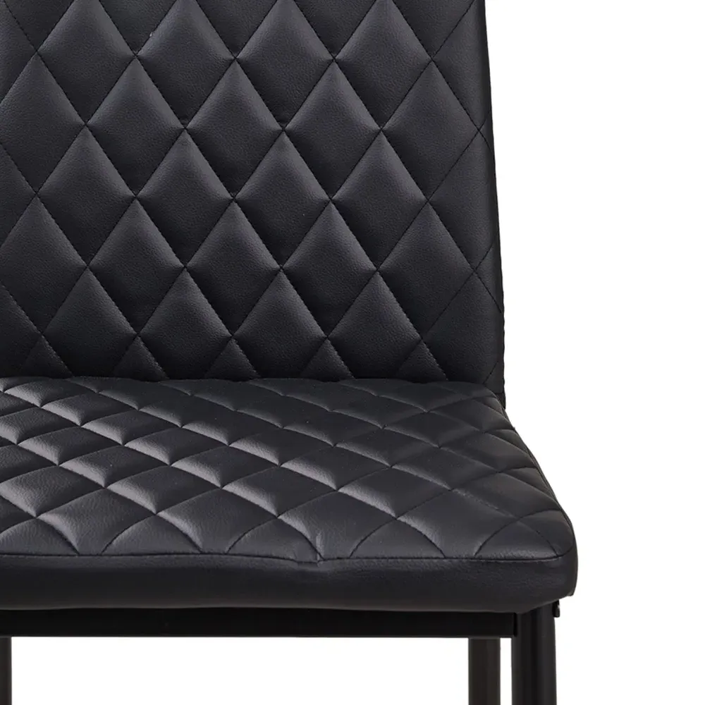 Diamond-Quilted Bar Stool Set of 2 - Black, PU Leather