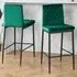 Diamond-Quilted Bar Stool Set of 2 with Footrest - Green, Velvet
