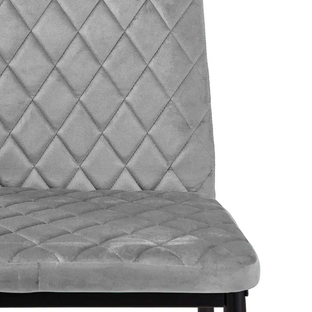 Diamond-Quilted Bar Stool Set of 2 with Footrest - Grey, Velvet