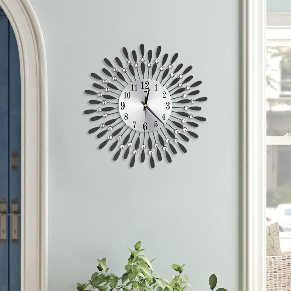 Drop-Shape Wall Clock with Crystal - Black, Metal