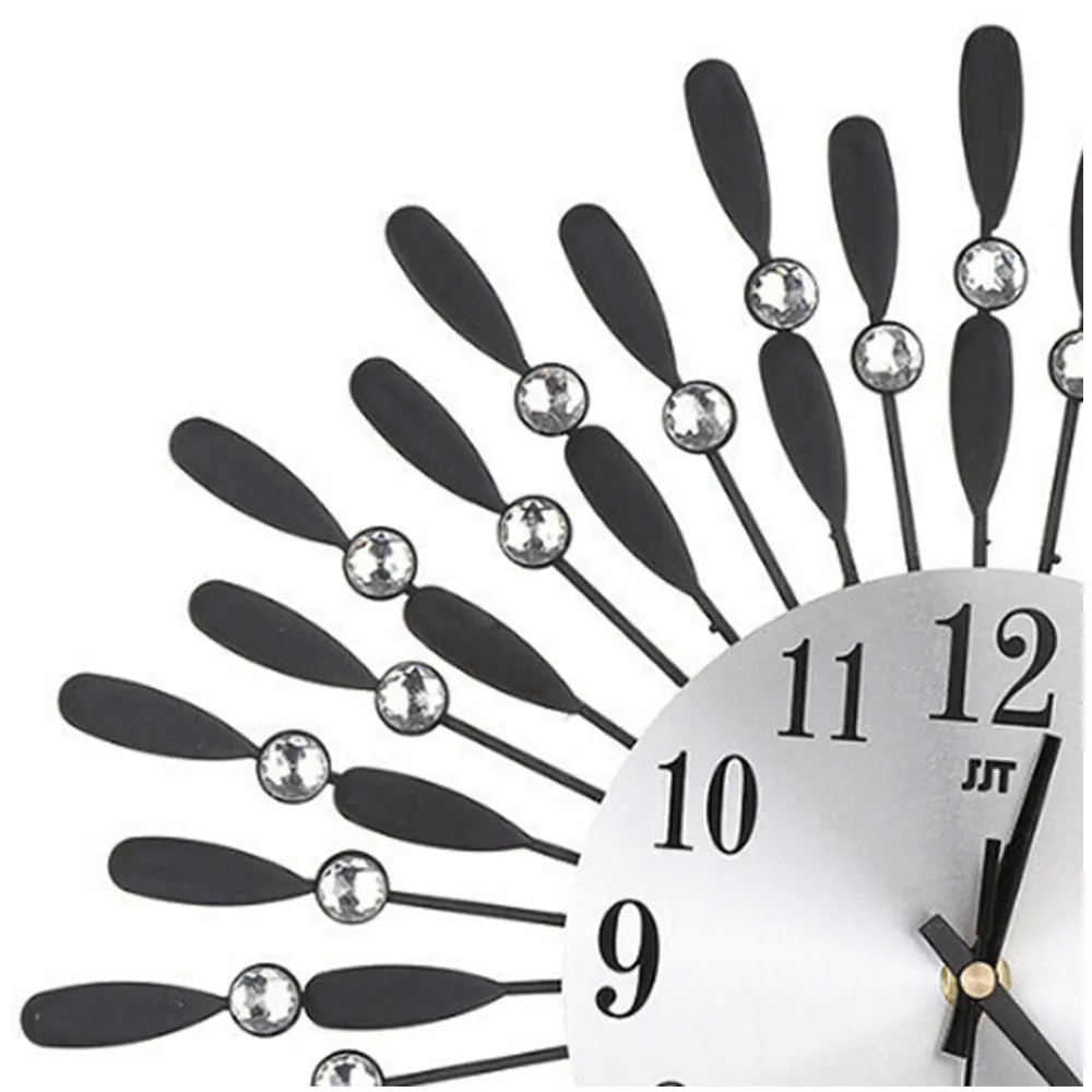 Drop-Shape Wall Clock with Crystal - Black, Metal