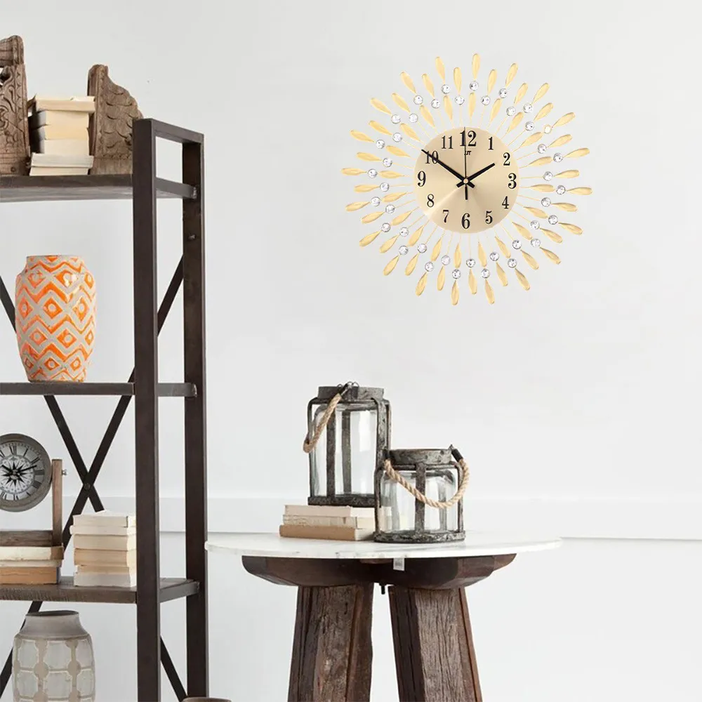 Drop-Shape Wall Clock with Crystal - Gold, Metal