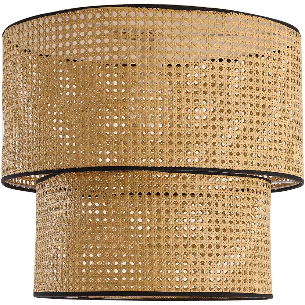 Dual Cylindrical Rattan Pendant Light - Natural Beech