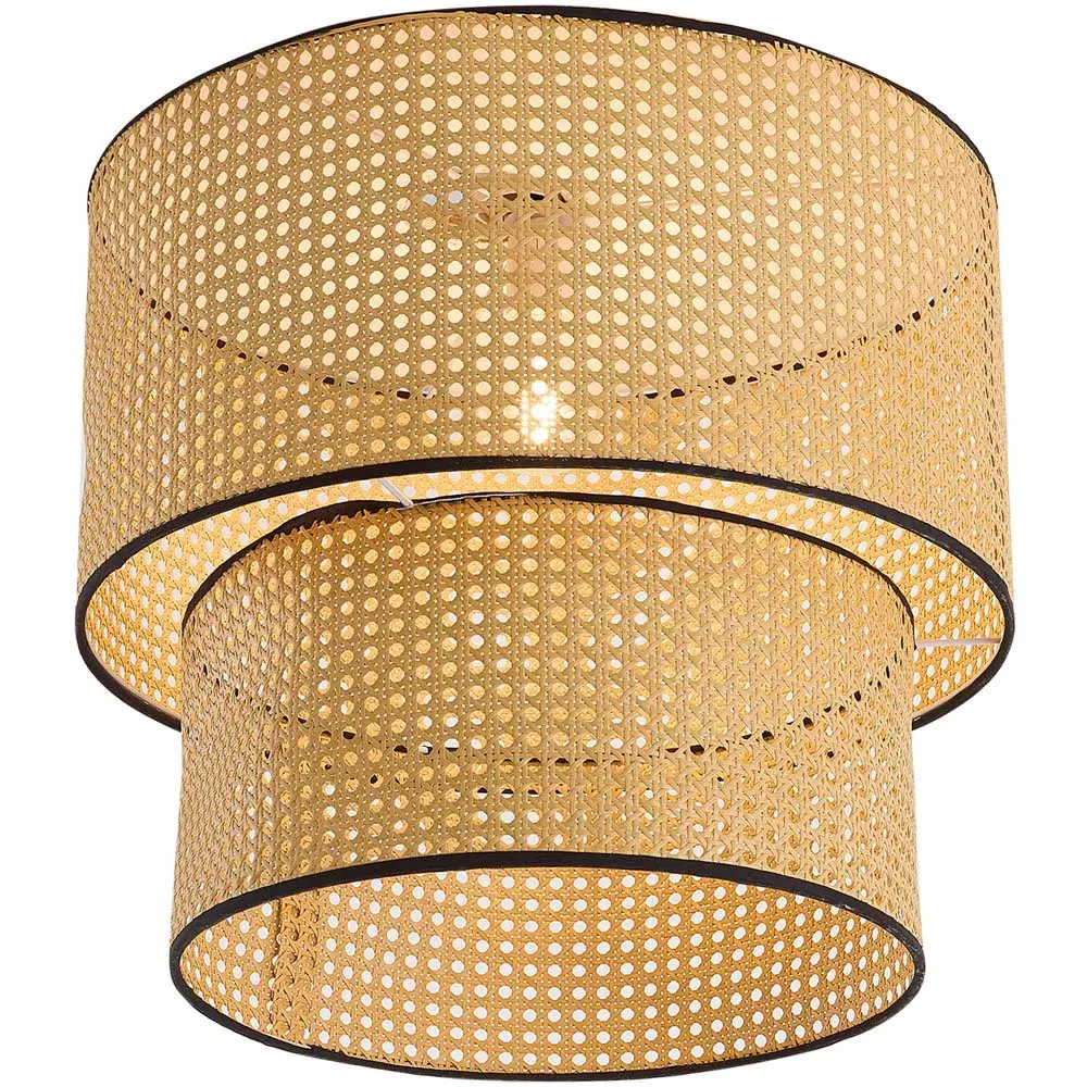 Dual Cylindrical Rattan Pendant Light - Natural Beech