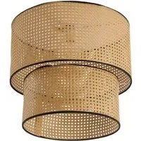 Dual Cylindrical Rattan Pendant Light - Natural Beech