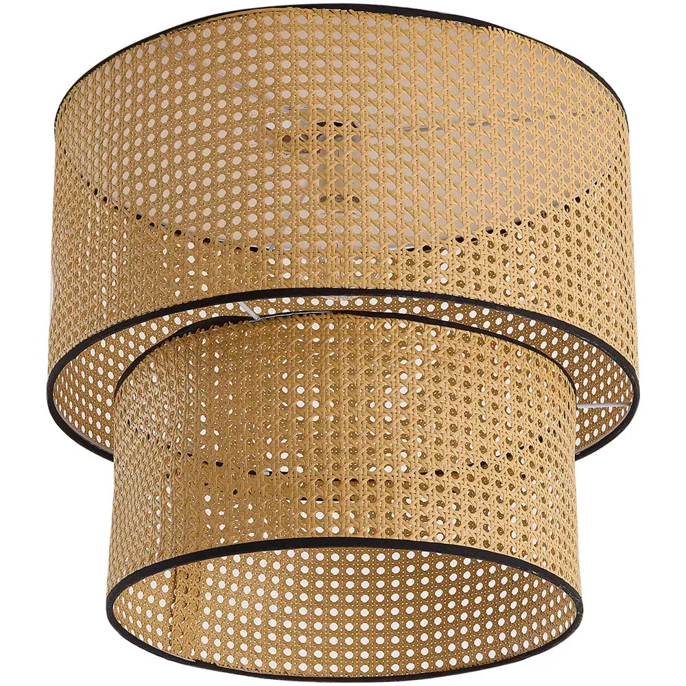 Dual Cylindrical Rattan Pendant Light - Natural Beech