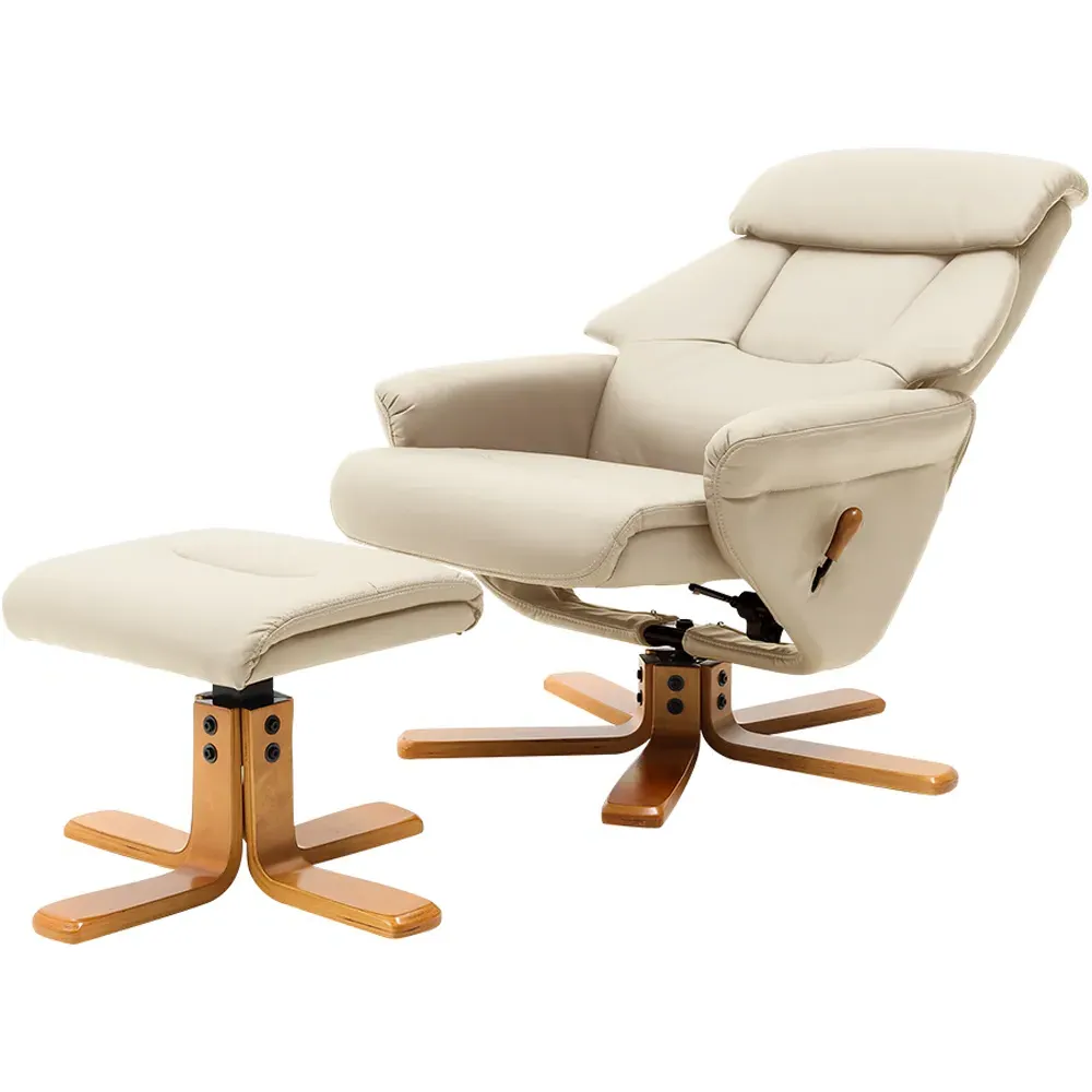 Duck Foot Base Swivel Recliner with Ottoman - Beige, Linen