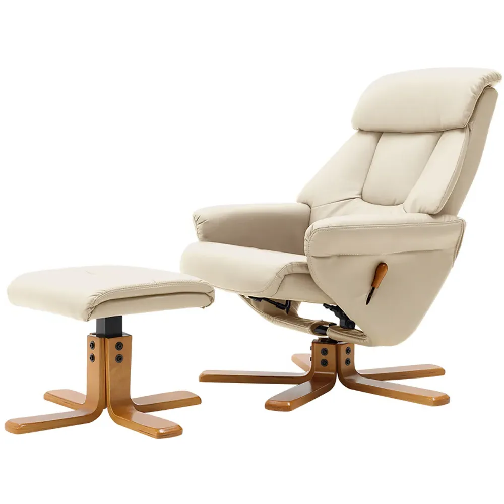 Duck Foot Base Swivel Recliner with Ottoman - Beige, Linen