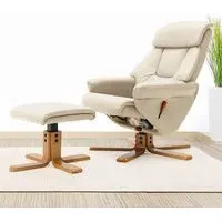 Duck Foot Base Swivel Recliner with Ottoman - Beige, Linen