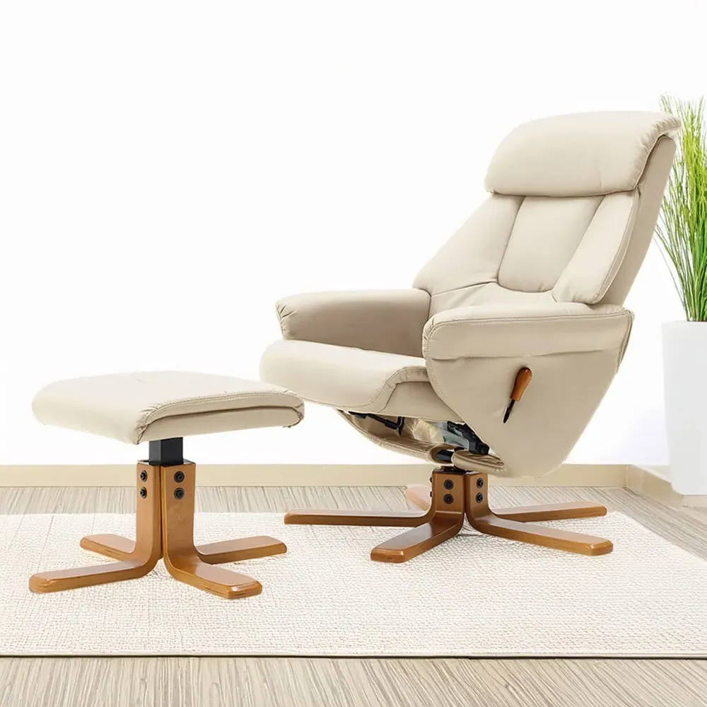 Duck Foot Base Swivel Recliner with Ottoman - Beige, Linen image