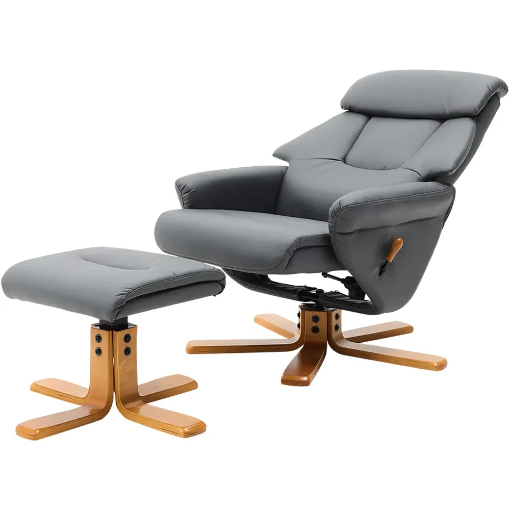 Duck Foot Base Swivel Recliner with Ottoman - Dark Grey, Linen