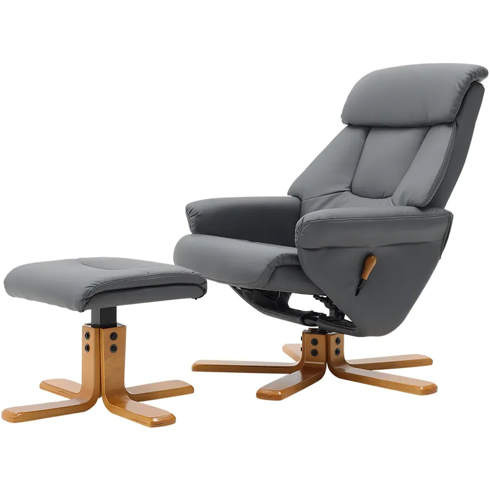 Duck Foot Base Swivel Recliner with Ottoman - Dark Grey, Linen