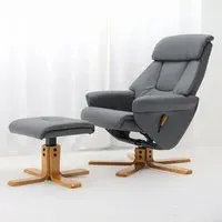 Duck Foot Base Swivel Recliner with Ottoman - Dark Grey, Linen