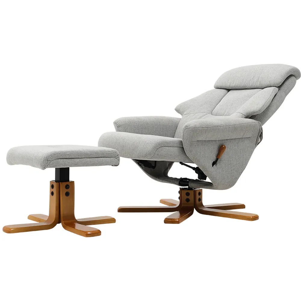 Duck Foot Base Swivel Recliner with Ottoman - Light Grey, Linen