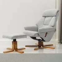 Duck Foot Base Swivel Recliner with Ottoman - Light Grey, Linen