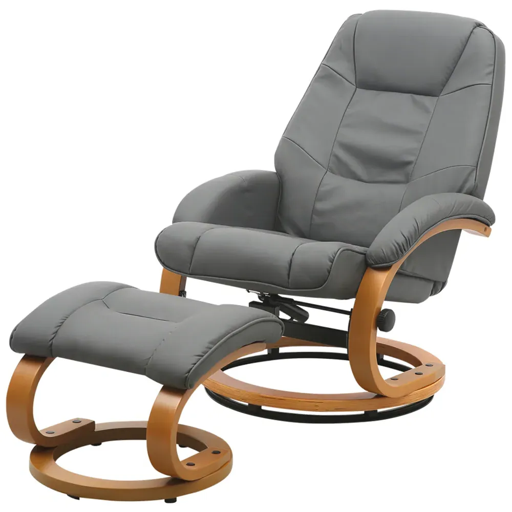 Executive Office Reclining Chair with Footstool - Grey, PU Leather