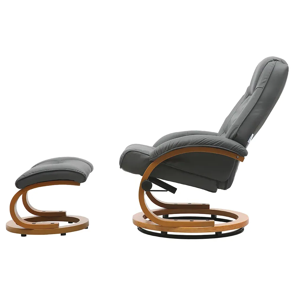 Executive Office Reclining Chair with Footstool - Grey, PU Leather