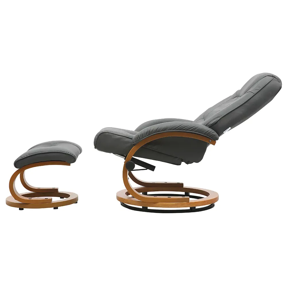 Executive Office Reclining Chair with Footstool - Grey, PU Leather