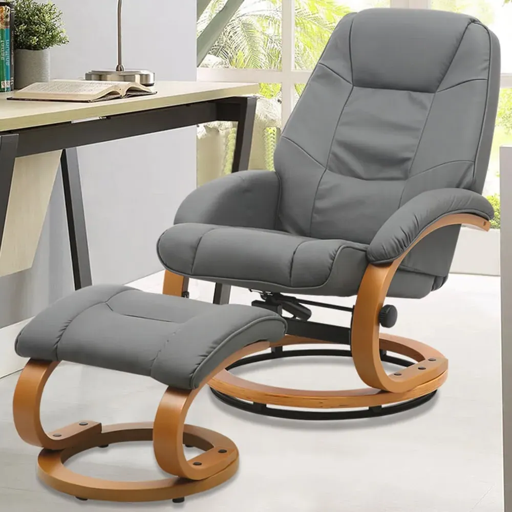 Executive Office Reclining Chair with Footstool - Grey, PU Leather image