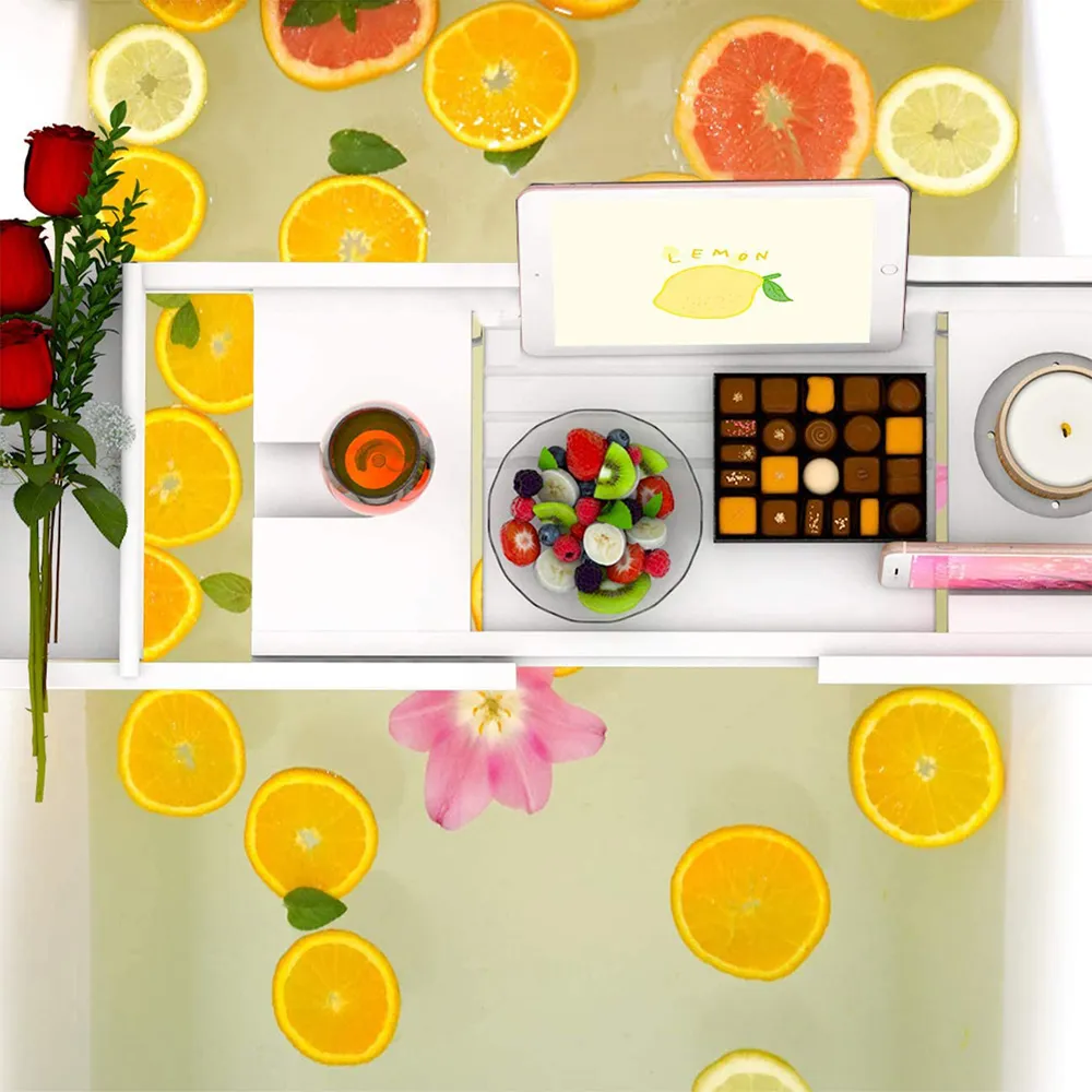 Expandable Bathtub Caddy Tray - White, Bamboo