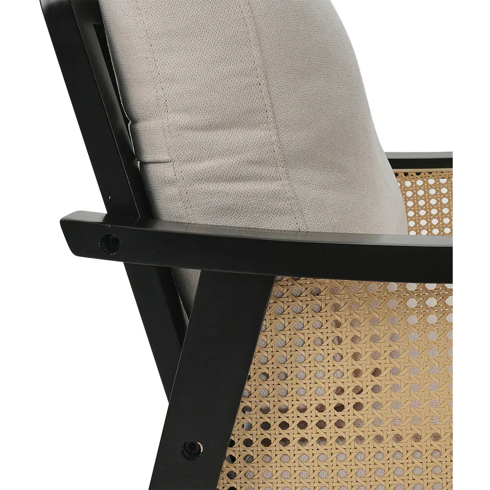 Fabric Cushion Mid Century Rattan Chair - Black