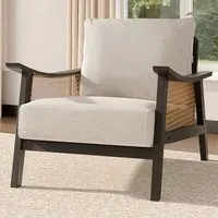 Fabric Cushion Mid Century Rattan Chair - Black