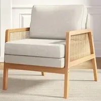 Fabric Cushion Mid Century Rattan Chair - Cream
