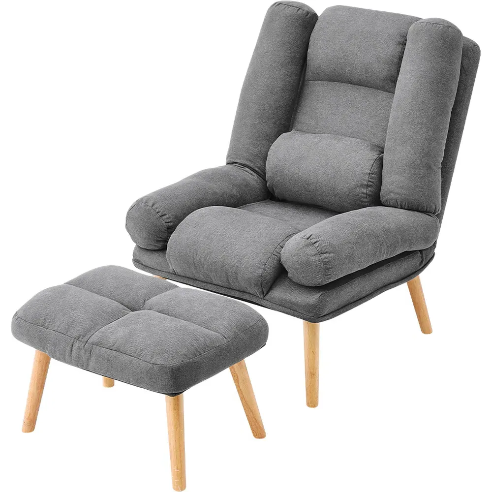 Fabric Recliner with Footstool - Grey