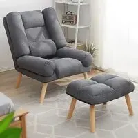Fabric Recliner with Footstool - Grey
