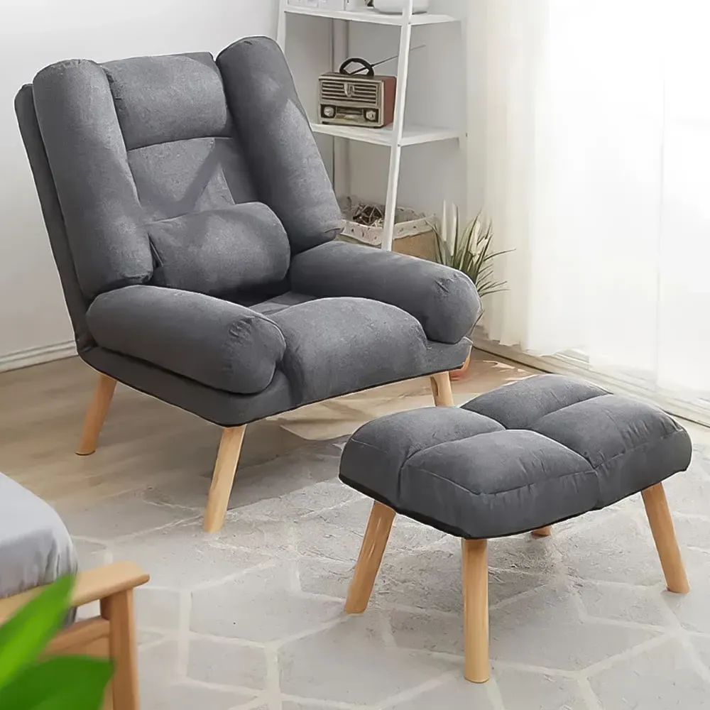 Fabric Recliner with Footstool - Grey image