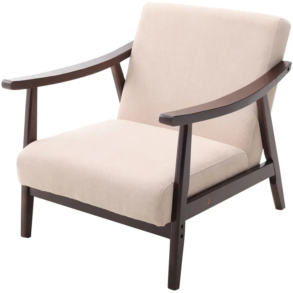 Fabric Wooden Single Armchair - Cream