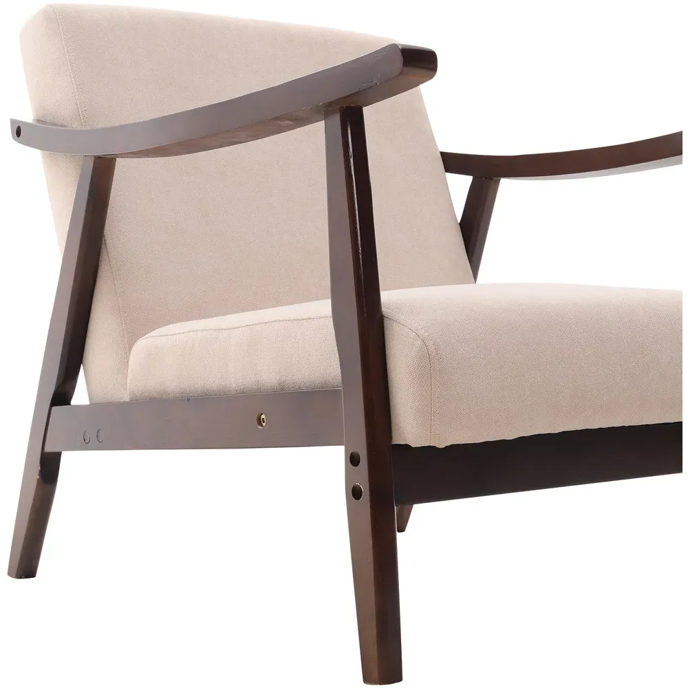 Fabric Wooden Single Armchair - Cream