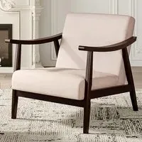 Fabric Wooden Single Armchair - Cream