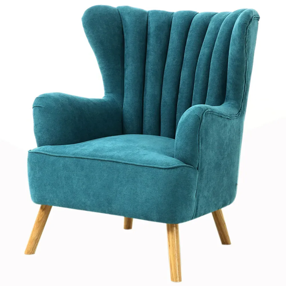 Faux Wool Upholstered Armchair with Footstool - Blue