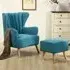 Faux Wool Upholstered Armchair with Footstool - Blue
