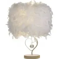 Feather Heart-Shaped Table Lamp - White
