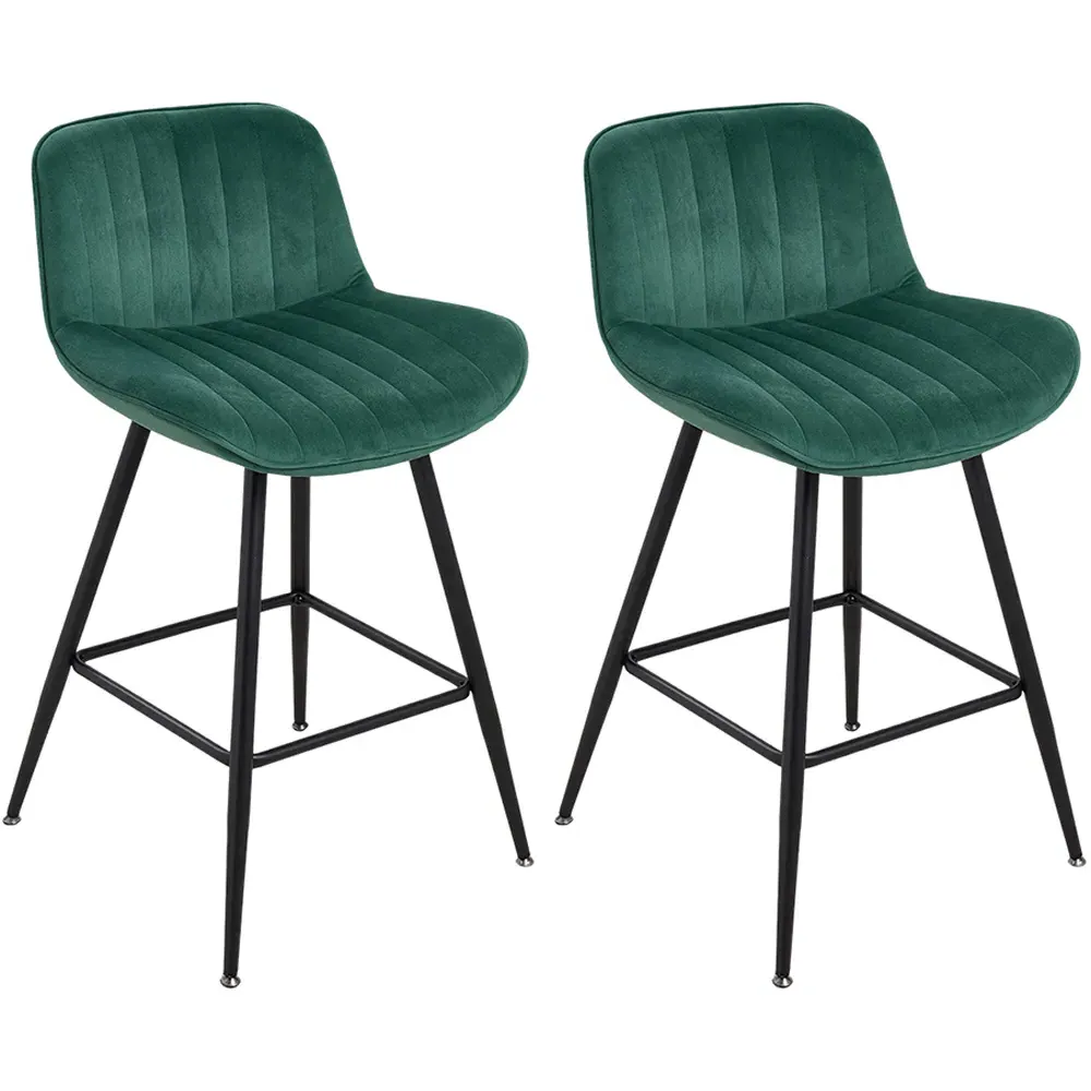 Flannel Upholstered Bar Stools Set of 2 - Dark Green