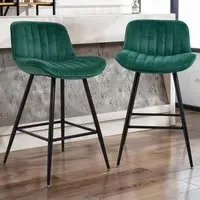 Flannel Upholstered Bar Stools Set of 2 - Dark Green