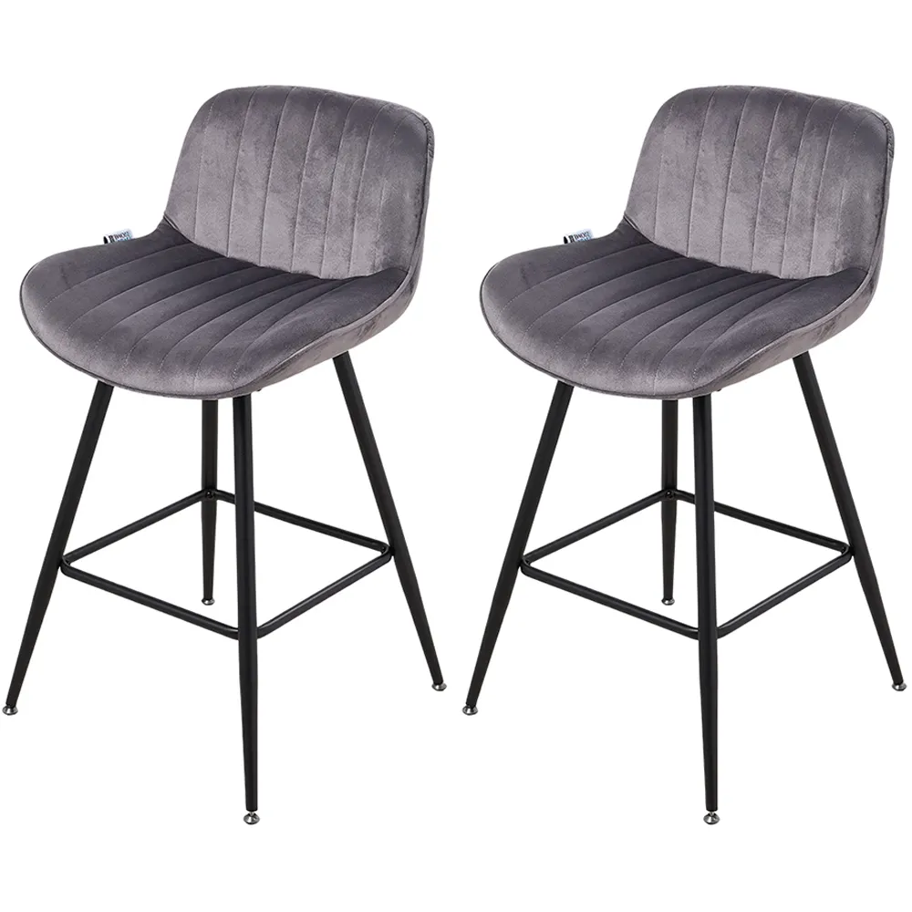 Flannel Upholstered Bar Stools Set of 2 - Grey