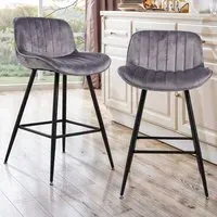 Flannel Upholstered Bar Stools Set of 2 - Grey
