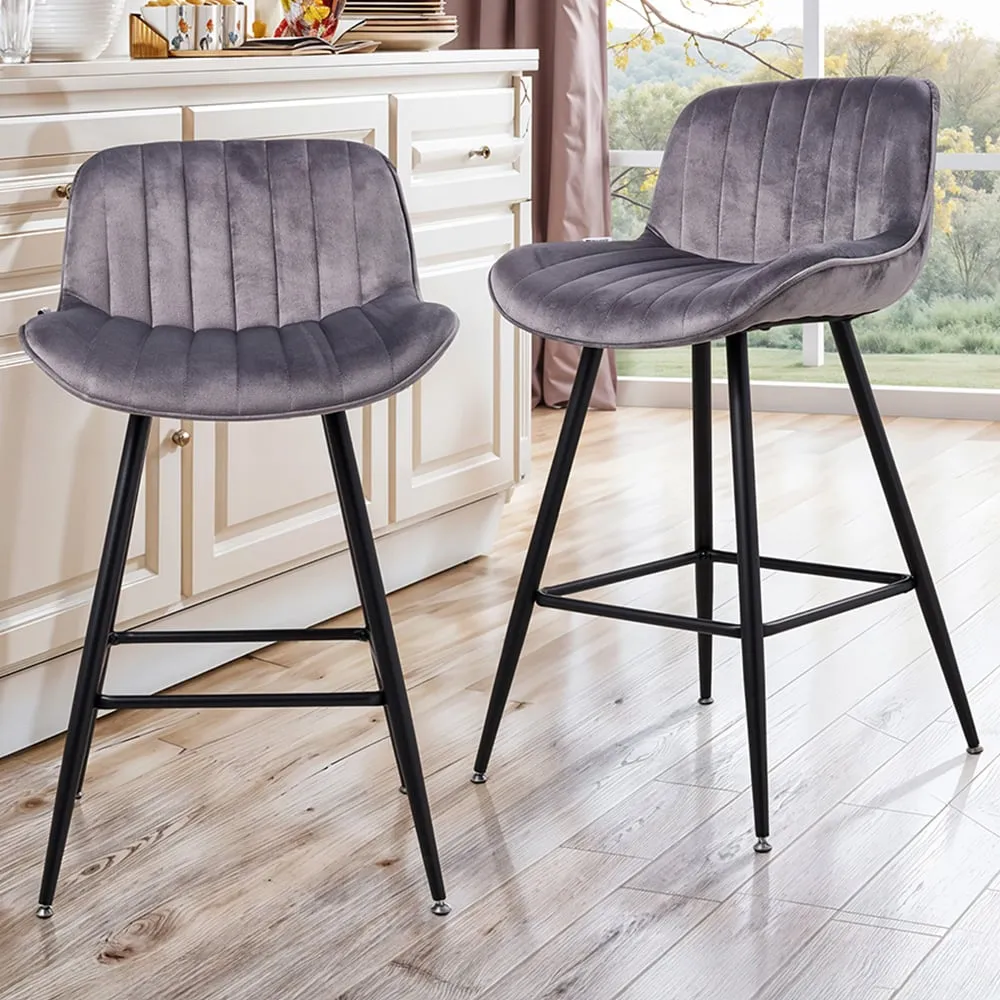 Flannel Upholstered Bar Stools Set of 2 - Grey image