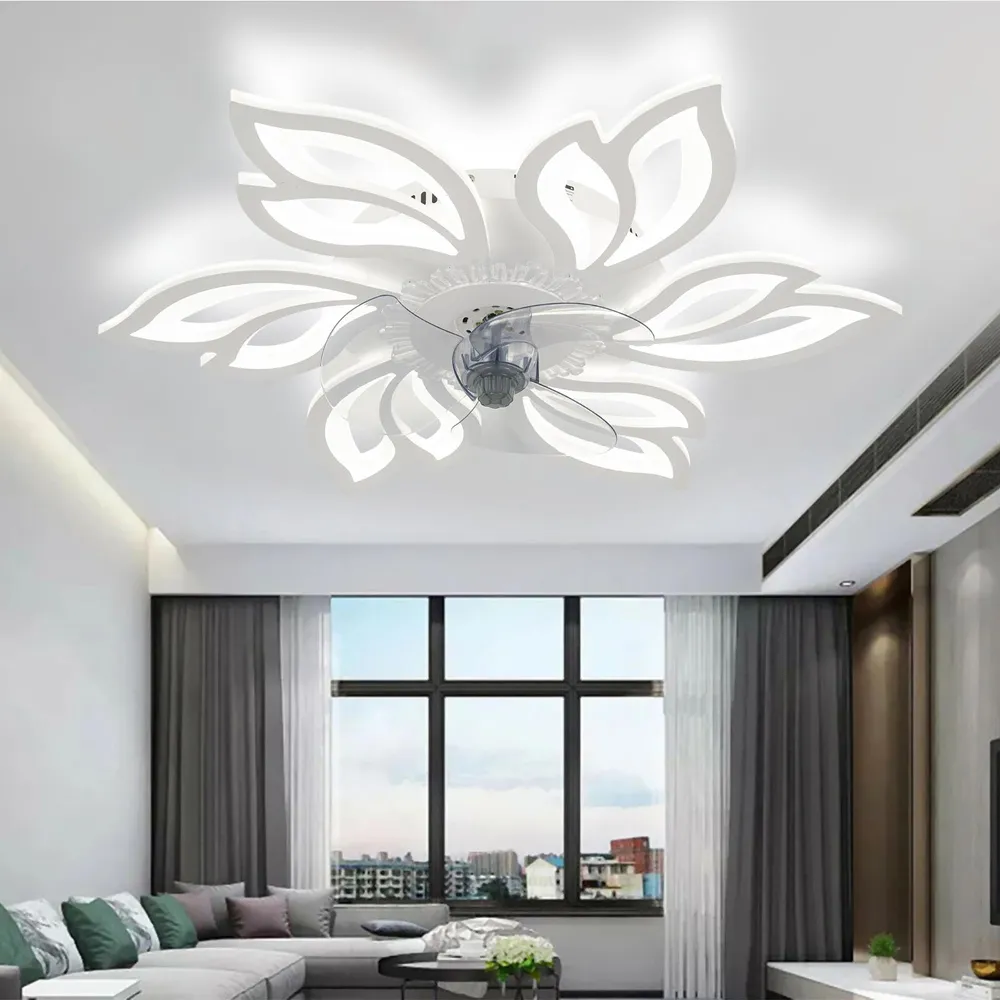 Flower Shape LED Ceiling Fan Light with Remote - White