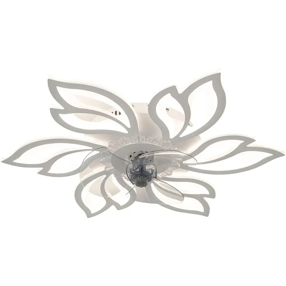Flower Shape LED Ceiling Fan Light with Remote - White image