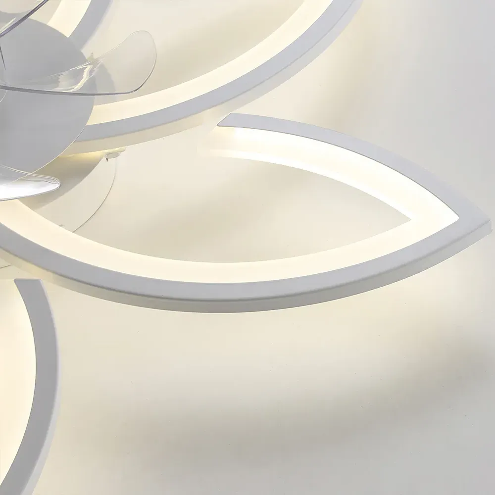 Flower Shaped LED Ceiling Fan Light with 6 Speeds - White