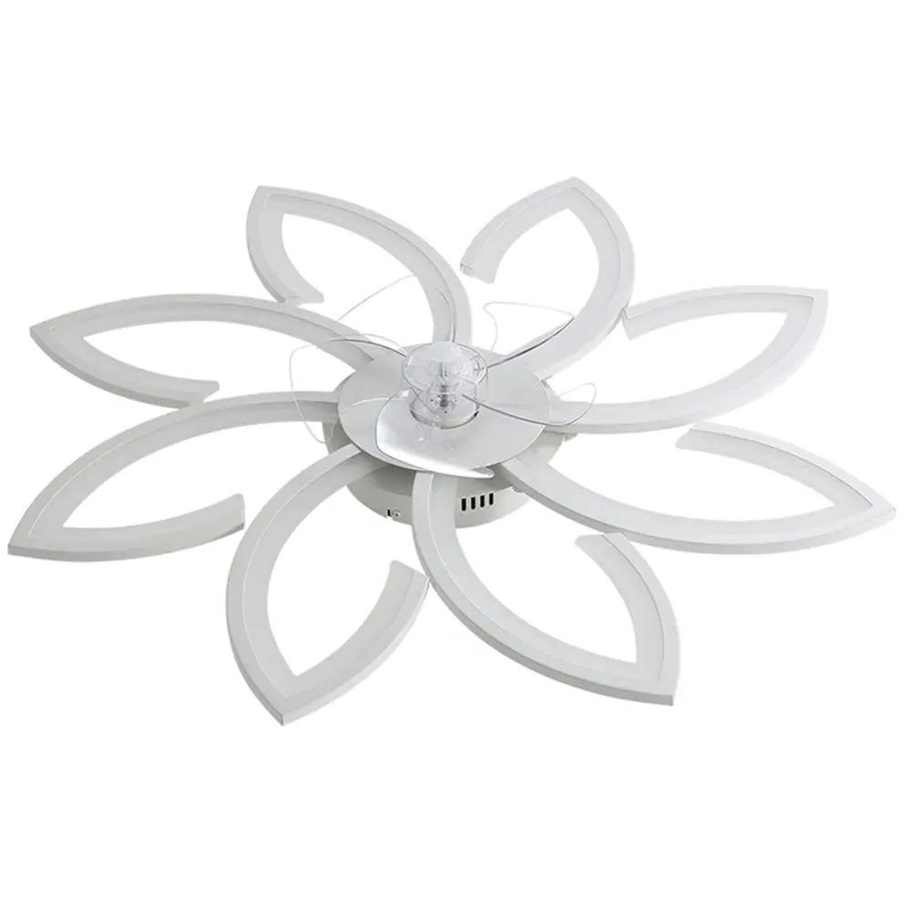Flower Shaped LED Ceiling Fan Light with 6 Speeds - White