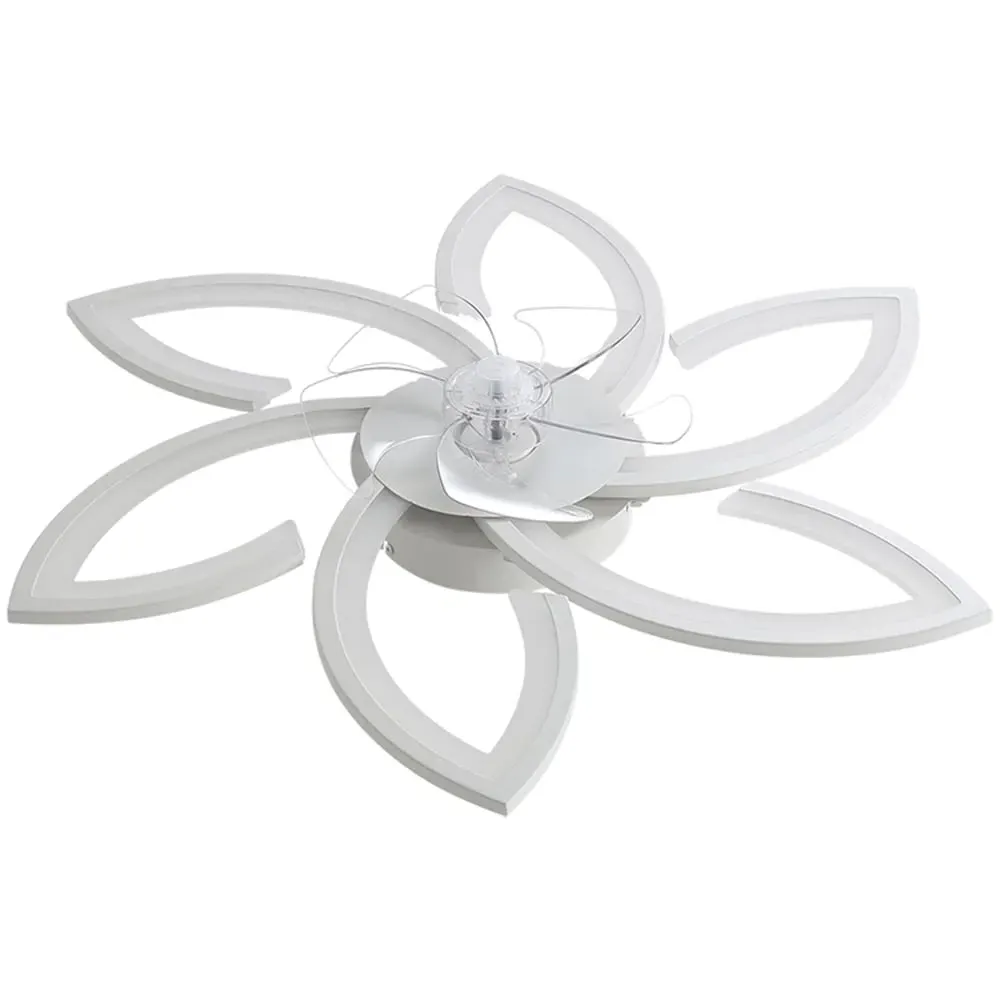 Flower Shaped LED Ceiling Fan Light with 6 Speeds - White image