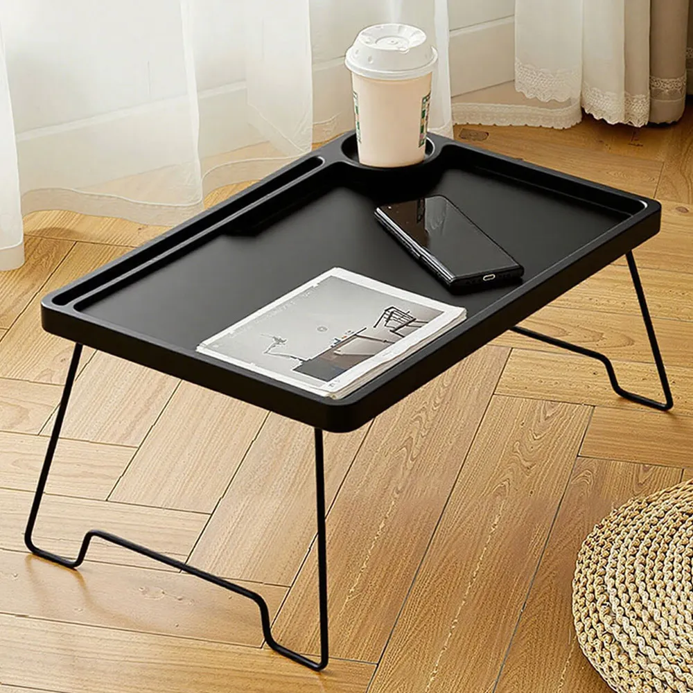 Foldable Bed Table with Cup Holder - Black image